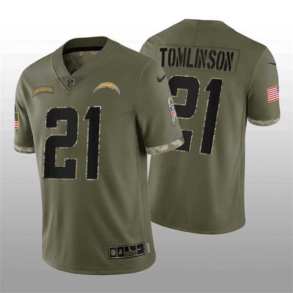Mens Los Angeles Chargers #21 LaDainian Tomlinson 2022 Olive Salute To Service Limited Stitched Jersey->los angeles chargers->NFL Jersey